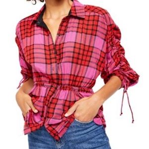 Free People Pacific Dawn Drawstring Plaid Shirt